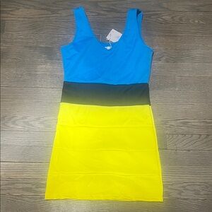 Vibrant Blue and Yellow Colorblock Mini Dress
